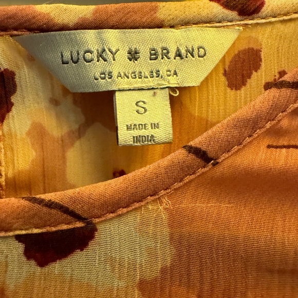 Lucky Brand Floral Pink Boho Ruffle Long Elastic Sleeves Blouse: Small - Picture 3 of 3